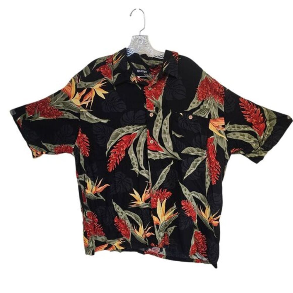 Puritan Hawaiian Shirt Men's Extra Large Black Red Button Down Short Sleeve